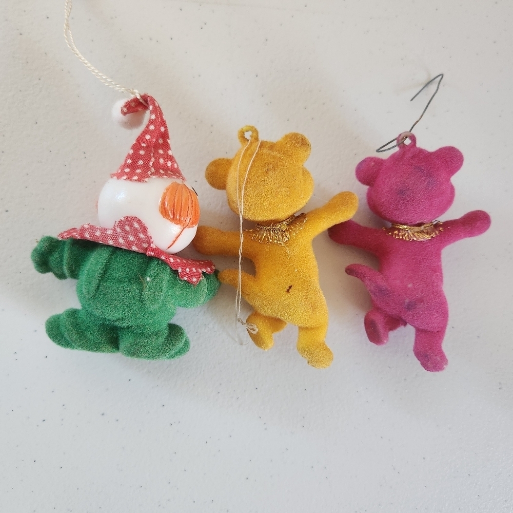 Vintage Flocked Bear Christmas Tree Ornament Lot Clown MCM 60s 70s Kitsch - Picture 2 of 5